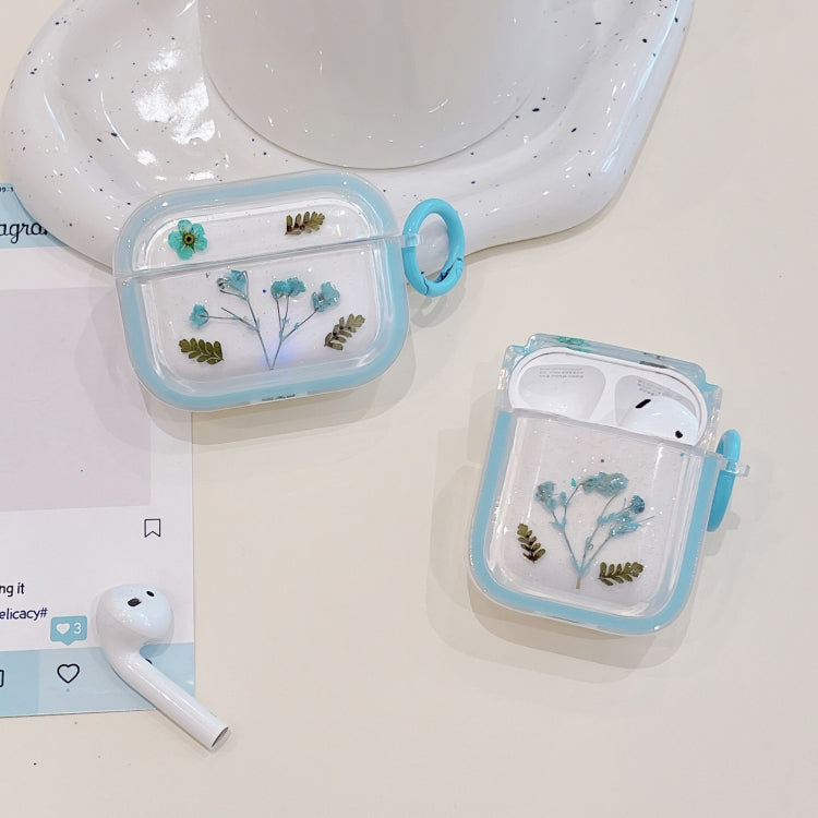For AirPods Pro Glitter Starry Epoxy Dried Flowers Earbuds Box TPU Case(Red)