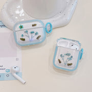 For AirPods Pro Glitter Starry Epoxy Dried Flowers Earbuds Box TPU Case(Light Blue)