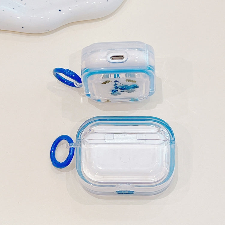 For AirPods Pro Glitter Starry Epoxy Dried Flowers Earbuds Box TPU Case(Light Blue)