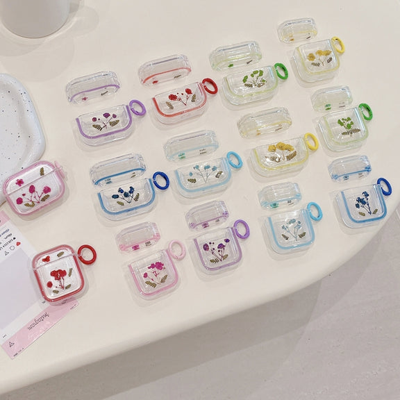 For AirPods 3 Glitter Starry Epoxy Dried Flowers Earbuds Box TPU Case(Light Blue)