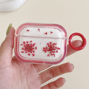 For AirPods 3 Glitter Snowflake Epoxy Dried Flowers Earbuds Box TPU Case(Red)
