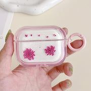 For AirPods Pro Glitter Snowflake Epoxy Dried Flowers Earbuds Box TPU Case(Pink)