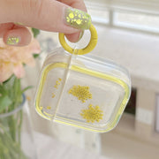 For AirPods Pro Glitter Snowflake Epoxy Dried Flowers Earbuds Box TPU Case(Dark Blue)