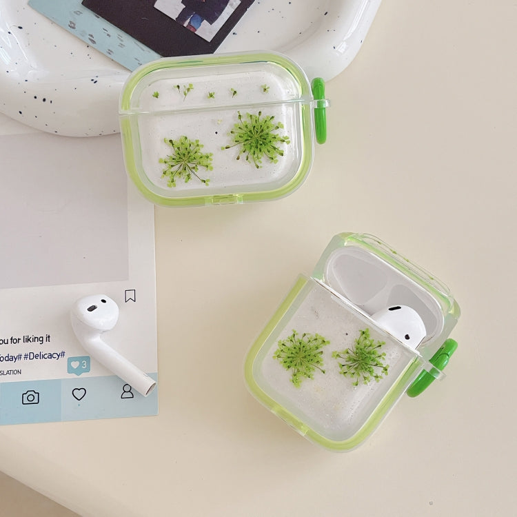 For AirPods Pro Glitter Snowflake Epoxy Dried Flowers Earbuds Box TPU Case(Purple)
