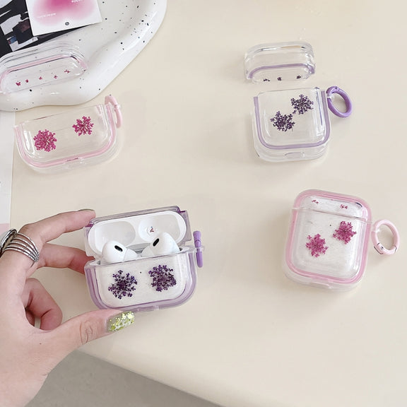 For AirPods 3 Glitter Snowflake Epoxy Dried Flowers Earbuds Box TPU Case(Red)