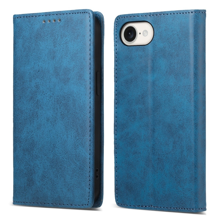 For iPhone 16e Business Solid Color Magnetic RFID Leather Phone Case(Blue) - iPhone 16e Cases by PMC TechLife | Online Shopping South Africa | PMC TechLife | Buy Now Pay Later Mobicred