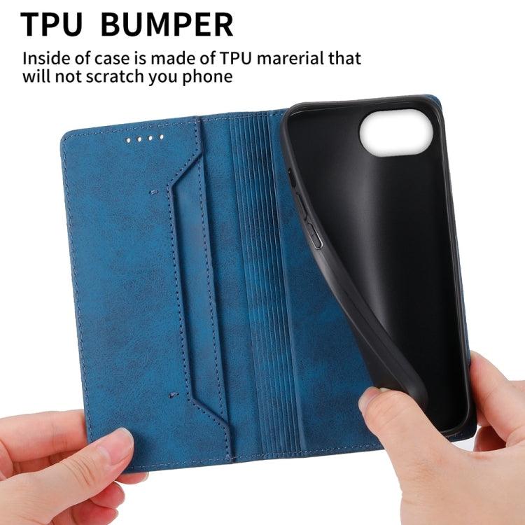 For iPhone 16e Business Solid Color Magnetic RFID Leather Phone Case(Blue) - iPhone 16e Cases by PMC TechLife | Online Shopping South Africa | PMC TechLife | Buy Now Pay Later Mobicred