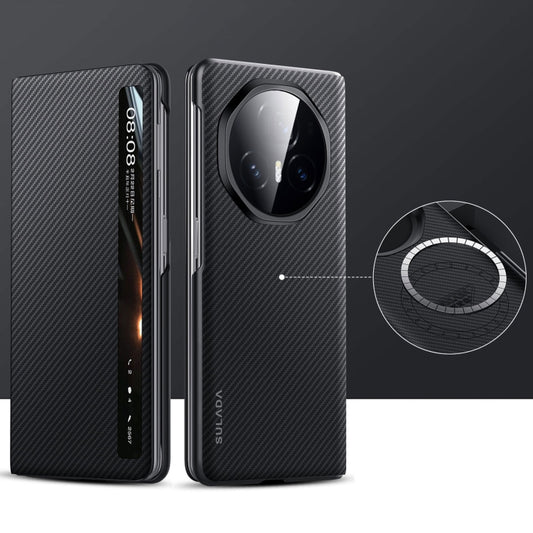 For Honor Magic V3 SULADA Kevlar 600D Texture Smart Window Leather Phone Case(Black) - free shipping - PMC Jewellery - Order now!