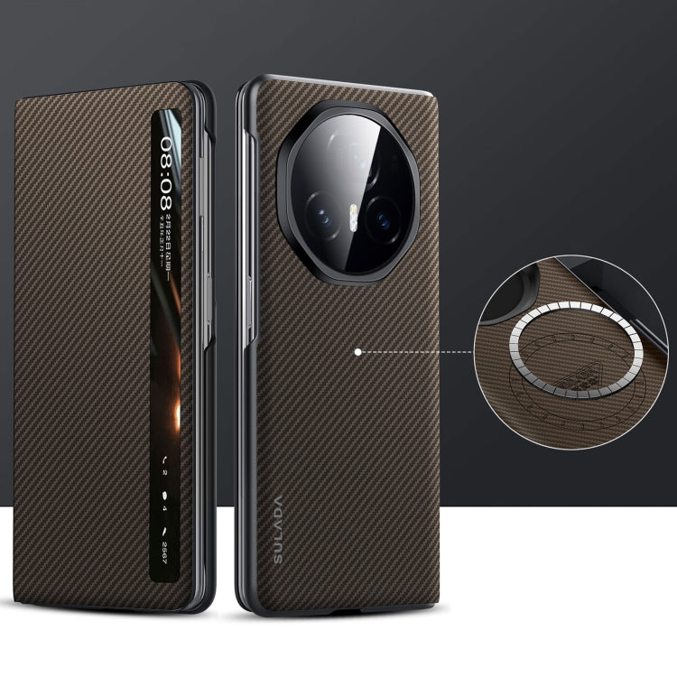 For Honor Magic V3 SULADA Kevlar 600D Texture Smart Window Leather Phone Case(Brown) - free shipping - PMC Jewellery - Order now!