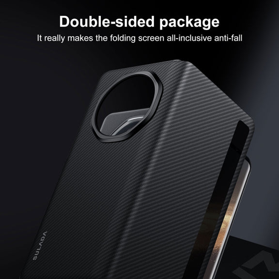 For Honor Magic V3 SULADA Kevlar 600D Texture Smart Window Leather Phone Case(Black)