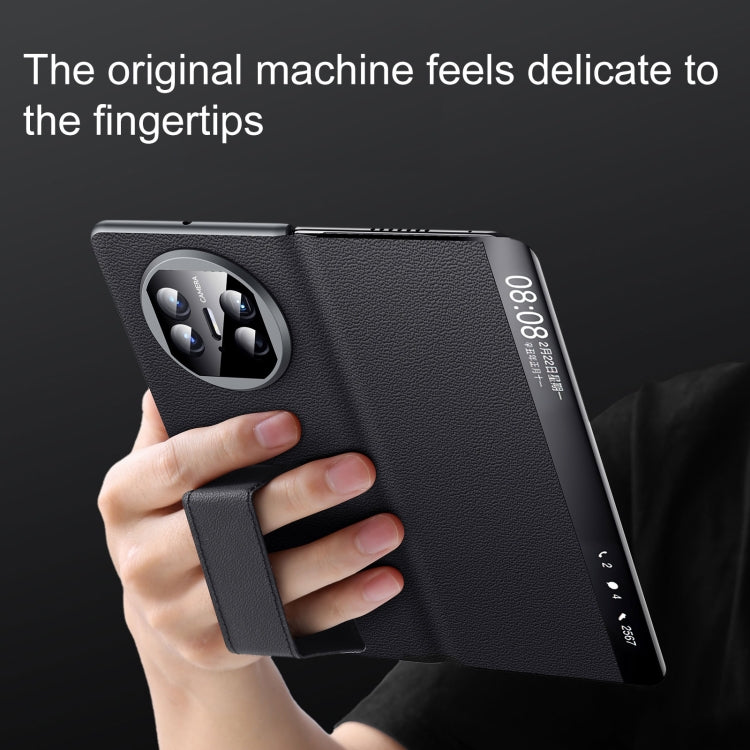 For Huawei Mate X5 / X3 SULADA Smart Series Wristband Holder Smart View Window Genuine Leather Phone Case(Brown)
