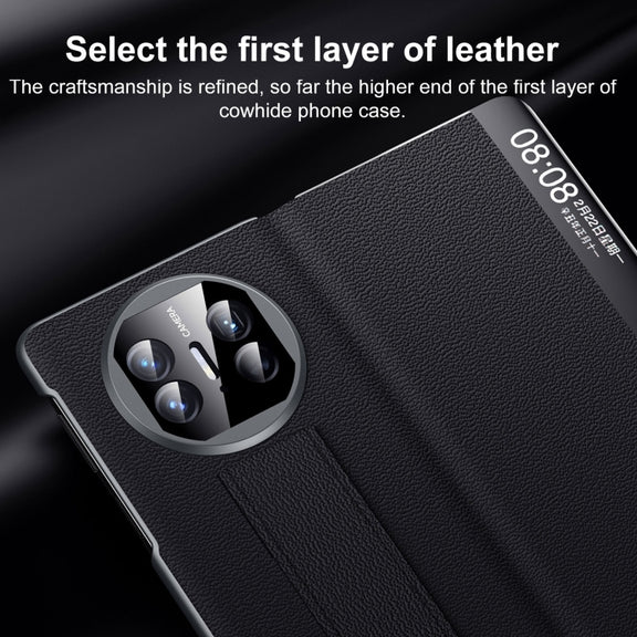 For Huawei Mate X5 / X3 SULADA Smart Series Wristband Holder Smart View Window Genuine Leather Phone Case(Brown)