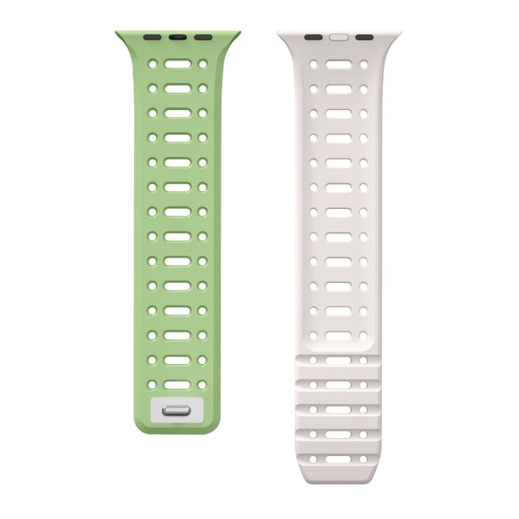 For Apple Watch SE 2023 44mm Single Pin Magnetic Silicone Watch Band(Mint Green Starlight)