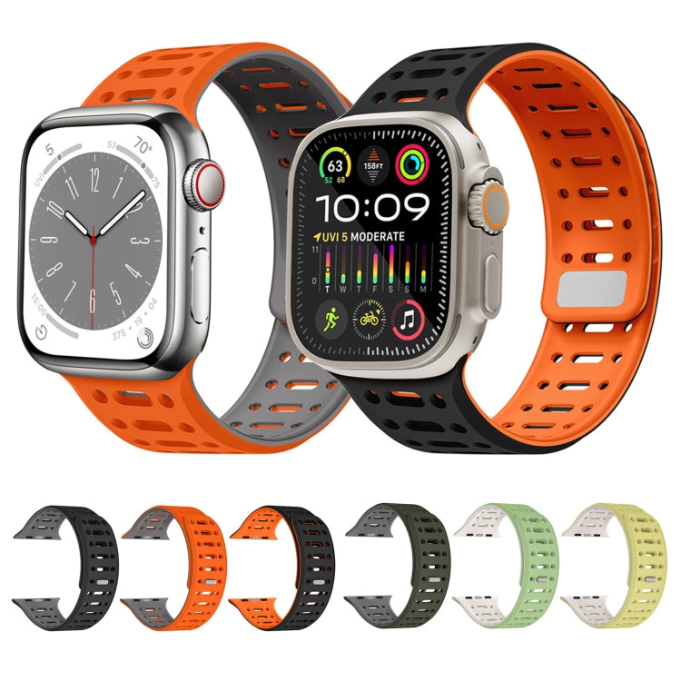 For Apple Watch SE 2023 44mm Single Pin Magnetic Silicone Watch Band(Mint Green Starlight)