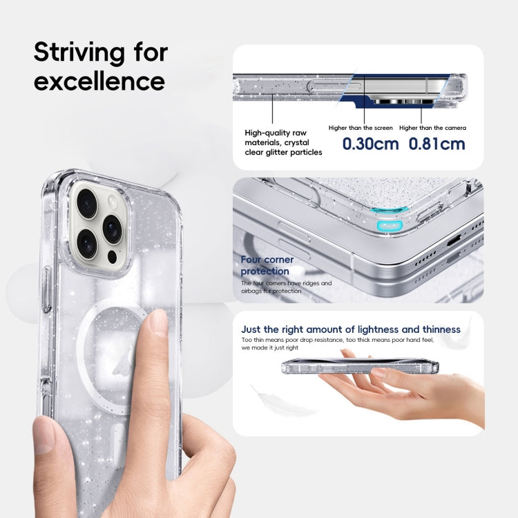 For iPhone 16 Pro Max Glitter Powder MagSafe Magnetic Phone Case(Transparent Titanium Blue)