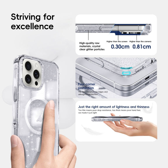 For iPhone 16 Plus Glitter Powder MagSafe Magnetic Phone Case(Transparent)
