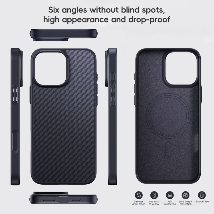 For iPhone 16 Carbon Fiber Kevlar MagSafe Magnetic Phone Case(Black)