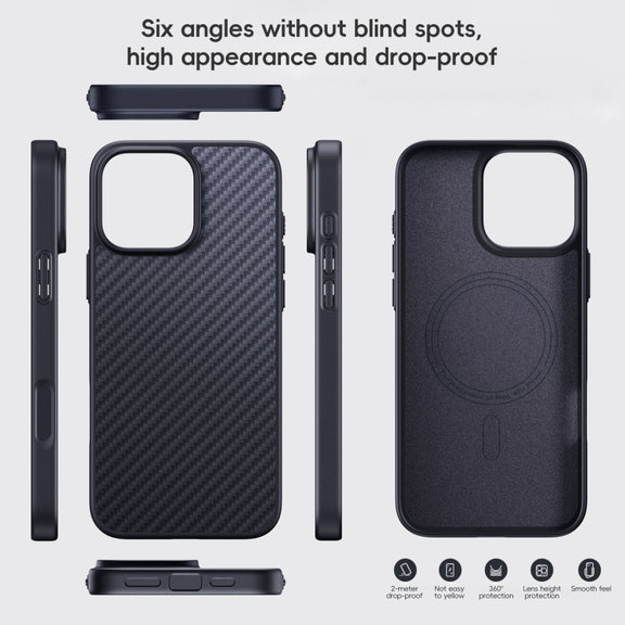 For iPhone 16 Pro Max Carbon Fiber Kevlar MagSafe Magnetic Phone Case(Black)