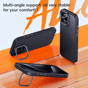 For iPhone 16 Pro Max Carbon Fiber Kevlar Lens Holder MagSafe Magnetic Phone Case(Black)