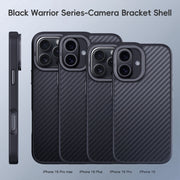 For iPhone 16 Plus Carbon Fiber Kevlar Lens Holder MagSafe Magnetic Phone Case(Black)
