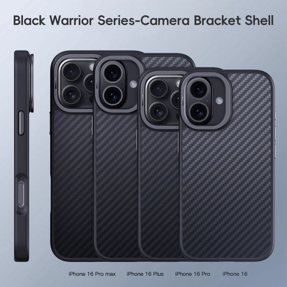 For iPhone 16 Plus Carbon Fiber Kevlar Lens Holder MagSafe Magnetic Phone Case(Black)