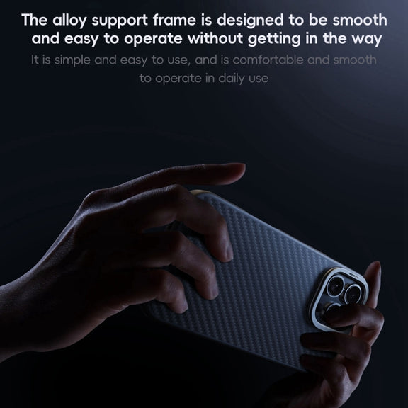 For iPhone 16 Carbon Fiber Kevlar Lens Holder MagSafe Magnetic Phone Case(Black)