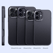 For iPhone 16 Carbon Fiber Kevlar MagSafe Magnetic Phone Case(Black)