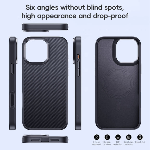 For iPhone 16 Carbon Fiber Kevlar MagSafe Magnetic Phone Case(Black)