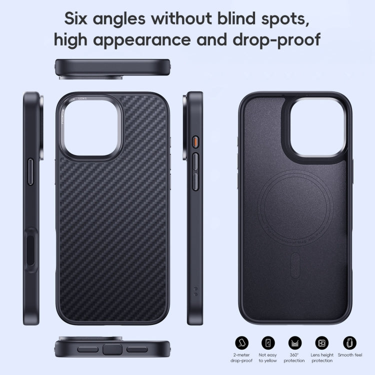 For iPhone 16 Carbon Fiber Kevlar MagSafe Magnetic Phone Case(Black)