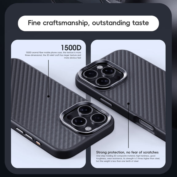 For iPhone 16 Carbon Fiber Kevlar MagSafe Magnetic Phone Case(Black)