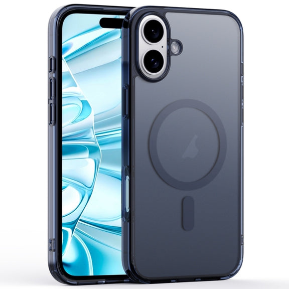 For iPhone 16 Plus Crystal Clear Frosted MagSafe Magnetic Phone Case(Transparent Titanium Blue)