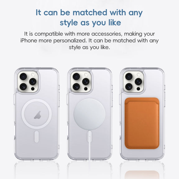 For iPhone 16 Plus Crystal Clear Frosted MagSafe Magnetic Phone Case(Transparent Titanium Blue)