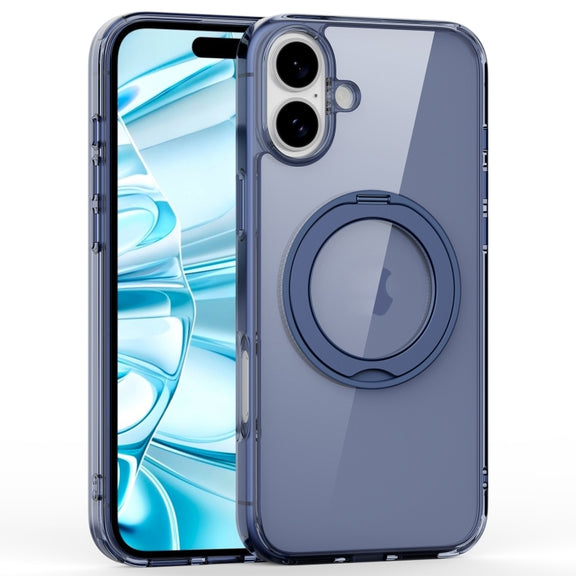 For iPhone 16 Crystal Clear MagSafe Magnetic Holder Phone Case(Transparent Titanium Blue)