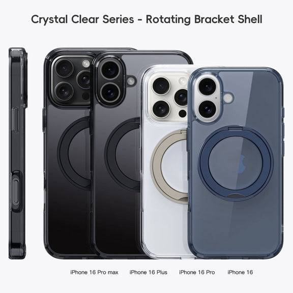 For iPhone 16 Crystal Clear MagSafe Magnetic Holder Phone Case(Transparent Titanium Blue)
