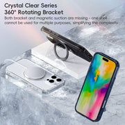For iPhone 16 Pro Crystal Clear MagSafe Magnetic Holder Phone Case(Transparent Black)