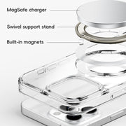 For iPhone 16 Crystal Clear MagSafe Magnetic Holder Phone Case(Transparent)