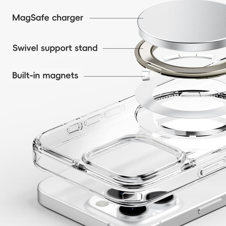 For iPhone 16 Crystal Clear MagSafe Magnetic Holder Phone Case(Transparent)