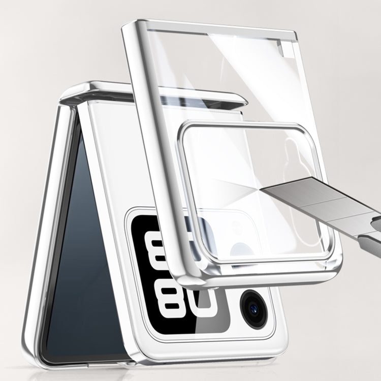 For Huawei nova Flip Integrated Clear Electroplating Spring Hinge Phone Case(Silver) - Huawei Cases by PMC TechLife | Online Shopping South Africa | PMC TechLife | Buy Now Pay Later Mobicred