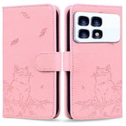For Redmi K70 Ultra Cute Cat Embossed Leather Phone Case(Pink)