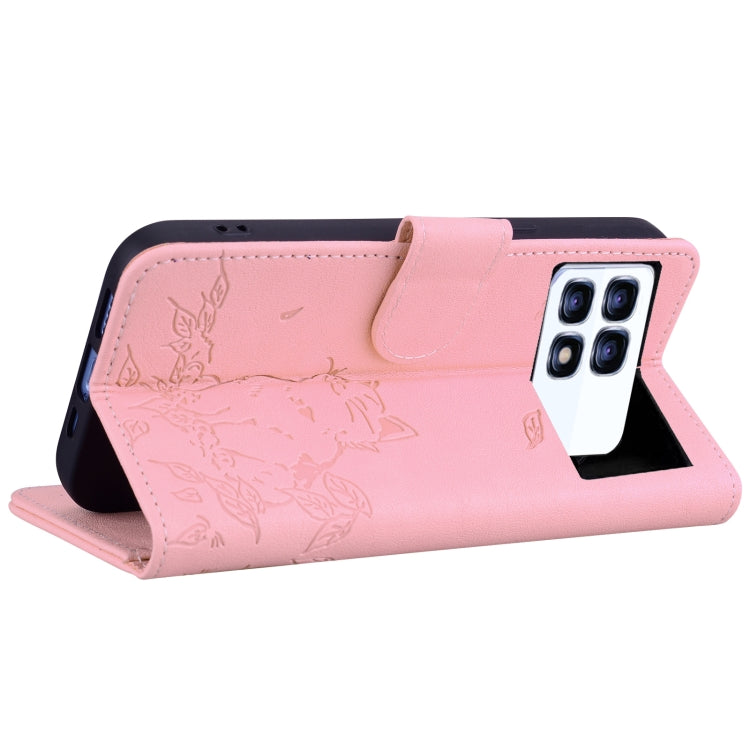 For Redmi K70 Ultra Cute Cat Embossed Leather Phone Case(Pink)