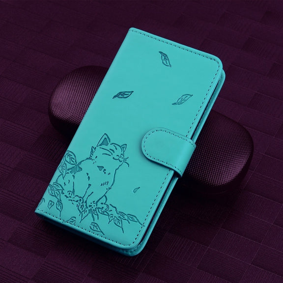 For Redmi K70 Ultra Cute Cat Embossed Leather Phone Case(Lake Blue)