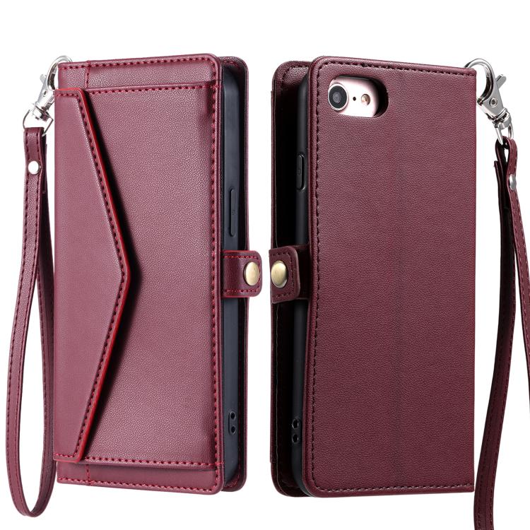 For iPhone 16e Wallet Multi-card Slot Leather Phone Case with Lanyard(Wine Red) - iPhone 16e Cases by PMC TechLife | Online Shopping South Africa | PMC TechLife | Buy Now Pay Later Mobicred