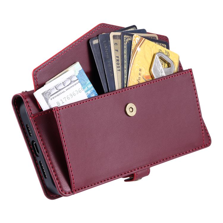For iPhone 16e Wallet Multi-card Slot Leather Phone Case with Lanyard(Wine Red) - iPhone 16e Cases by PMC TechLife | Online Shopping South Africa | PMC TechLife | Buy Now Pay Later Mobicred