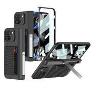 For Google Pixel 9 Pro Fold GKK Integrated Fold Hinge Card Slot Phone Case with Holder(Carbon Fiber)