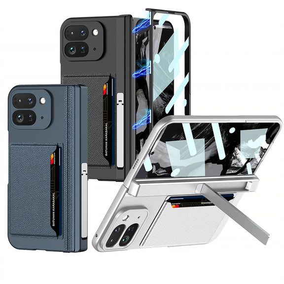 For Google Pixel 9 Pro Fold GKK Integrated Fold Hinge Card Slot Phone Case with Holder(Navy Blue)