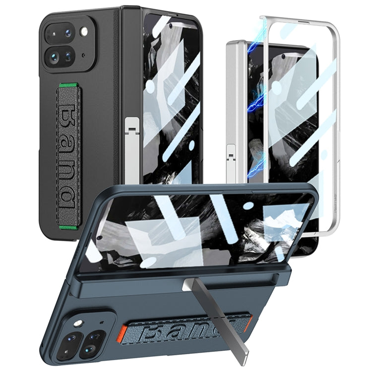 For Google Pixel 9 Pro Fold GKK Integrated Fold Hinge Wrist Strap Phone Case with Holder(Carbon Fiber)