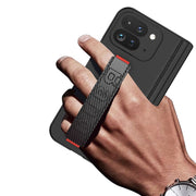 For Google Pixel 9 Pro Fold GKK Integrated Fold Hinge Wrist Strap Phone Case with Holder(Carbon Fiber)