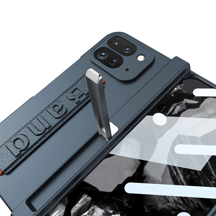 For Google Pixel 9 Pro Fold GKK Integrated Fold Hinge Wrist Strap Phone Case with Holder(Carbon Fiber)