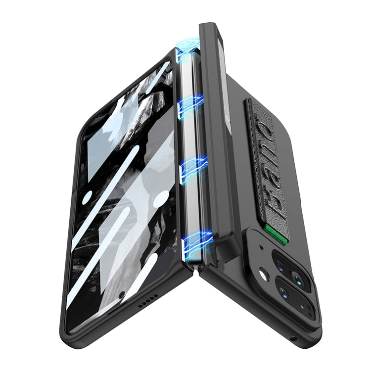 For Google Pixel 9 Pro Fold GKK Integrated Fold Hinge Wrist Strap Phone Case with Holder(Carbon Fiber)