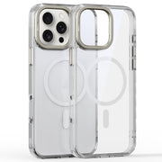 For iPhone 16 Pro Mirror Crystal Clear Lens Holder MagSafe Magnetic Phone Case(Transparent)
